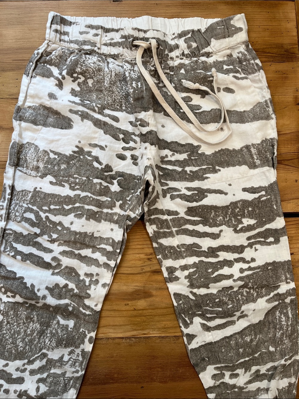 ENZA COSTA XS Printed 100% French Linen Everywhere Resort Pants Drawstring